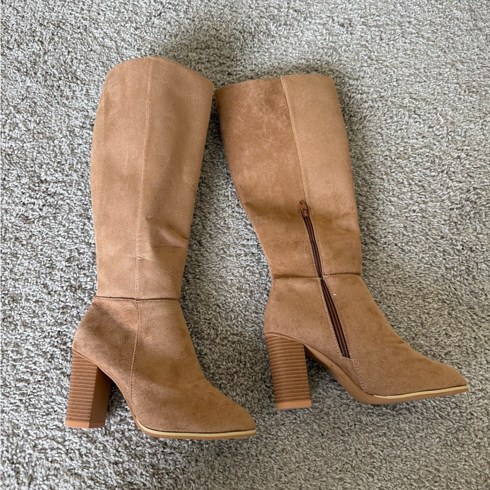 Tan Suede Knee-High Boots